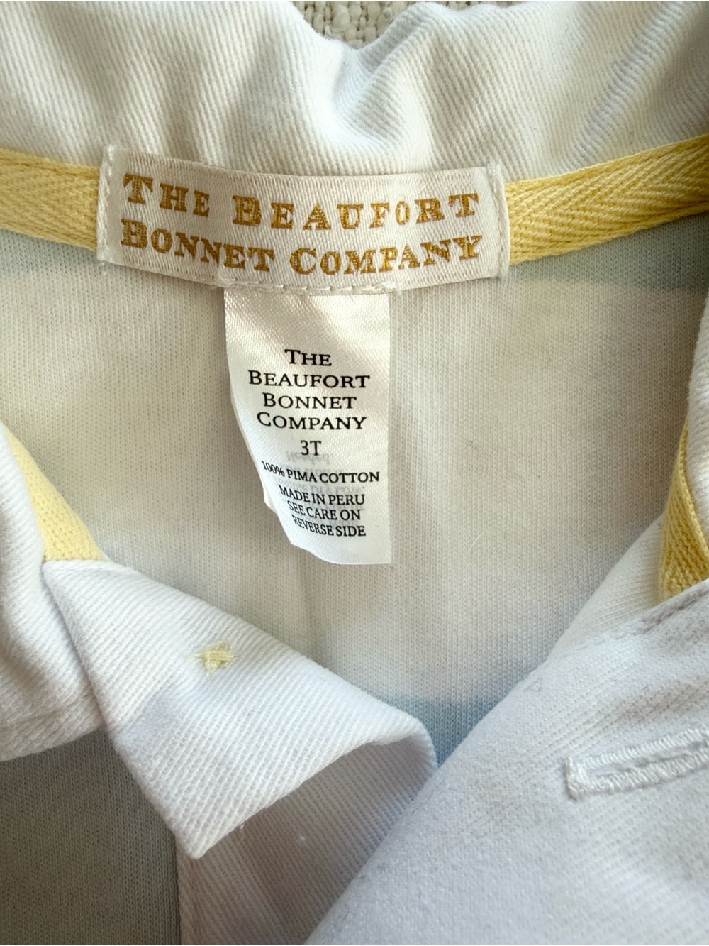 NWOT The Beaufort Bonnet Company 3T Light Blue, White & Yellow Striped Polo Top - Picture 2 of 2